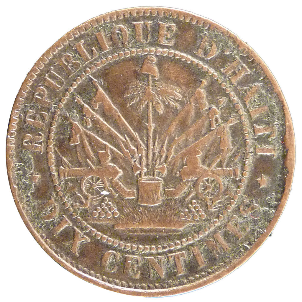 Haiti, 10 Centimes, 1863, Heaton, KM #40, EF(40-45), Copper, 4.10