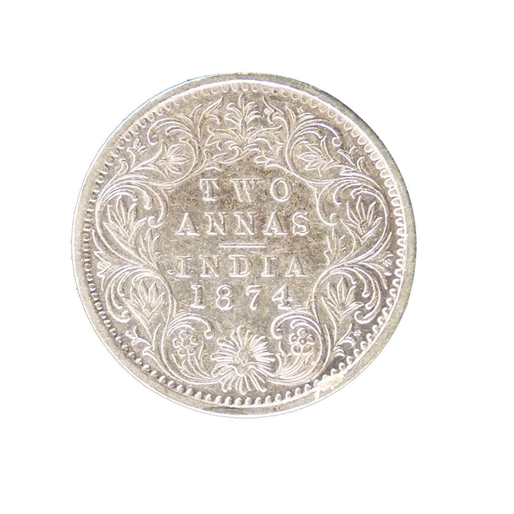 INDIA-BRITISH, 2 Annas, 1874, KM #469, AU(55-58), Silver, 1.70