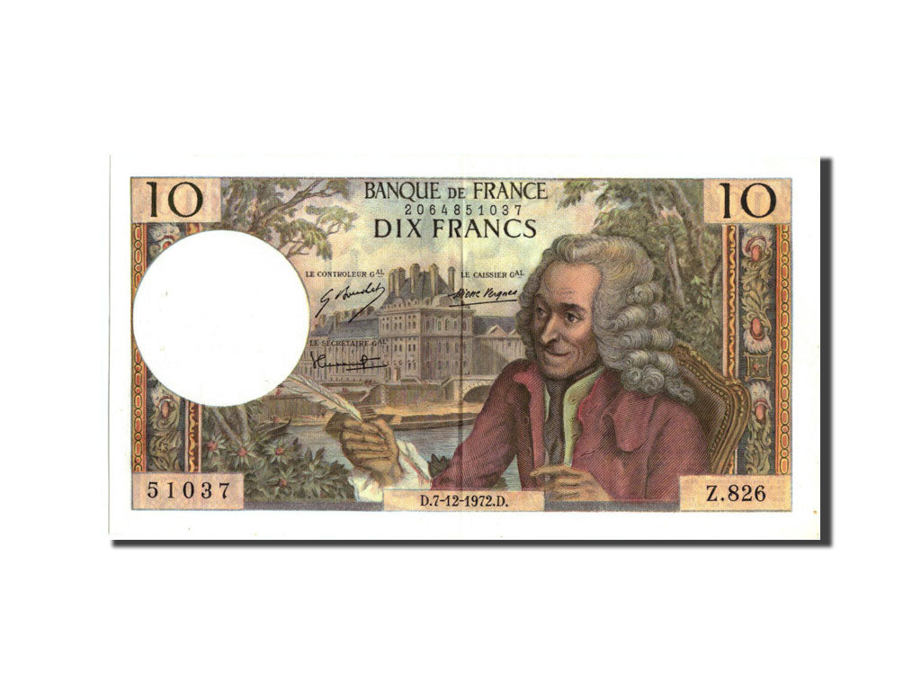 France, 10 Francs, 10 F 1963-1973 ''Voltaire'', 1972, 1972-12-07, KM:147d, TTB+