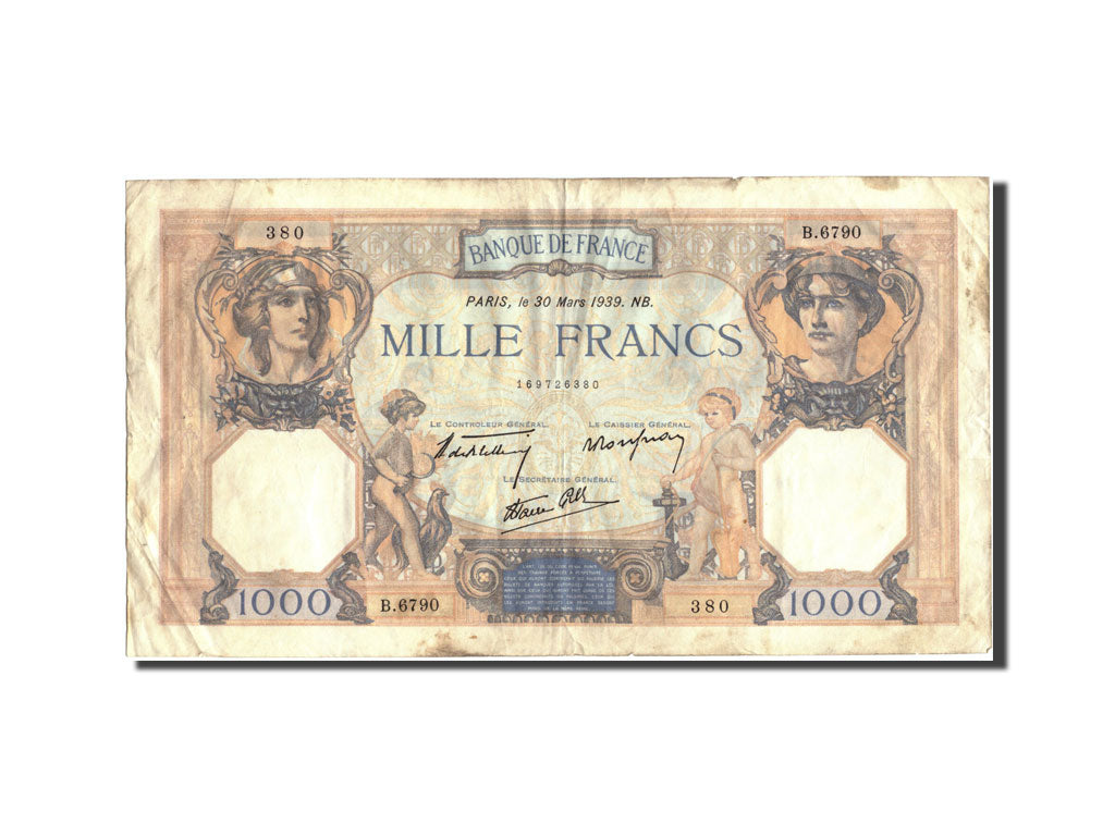 Francia, 1000 Francs, 1 000 F 1927-1940 ''Cérès et Mercure'', 1939, KM:90c