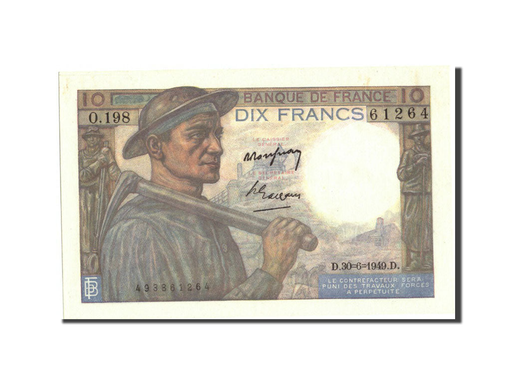 Banknote, France, 10 Francs, 10 F 1941-1949 ''Mineur'', 1949, 1949-06-30