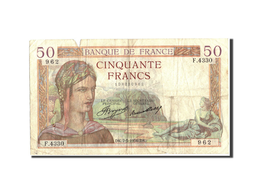 Biljet, Frankrijk, 50 Francs, 50 F 1934-1940 ''Cérès'', 1936, 1936-05-07, B+