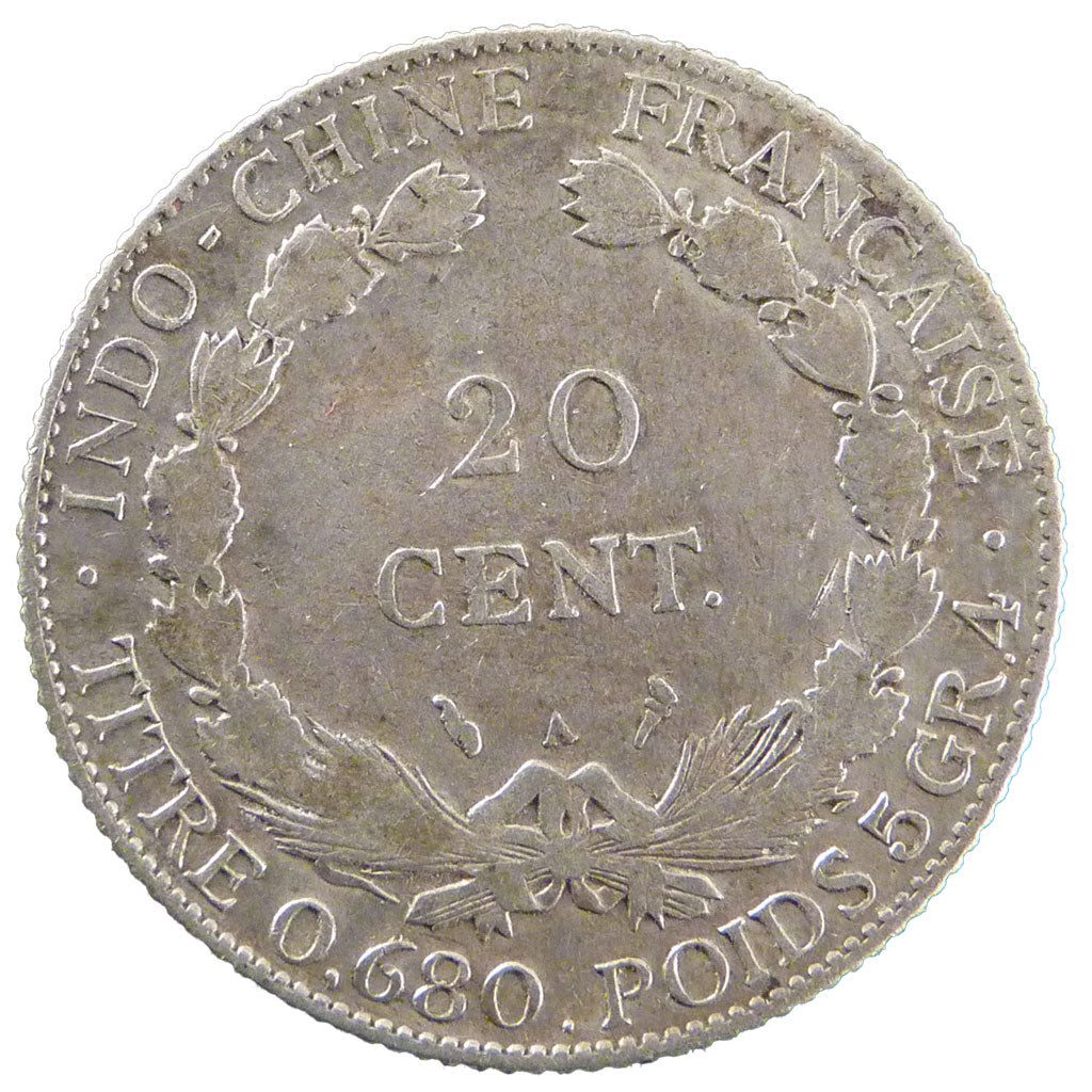Indochine, 20 Cent, 1927, Paris, KM #17.1, VF(30-35), Silver, 5.60
