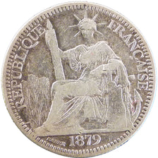 Cochinchine, 10 Cent, 1879, Paris, VF(30-35), Silver, Lecompte #17, 2.90