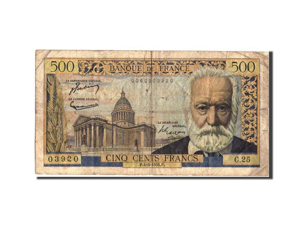 Banconote, Francia, 500 Francs, 500 F 1954-1958 ''Victor Hugo'', 1954