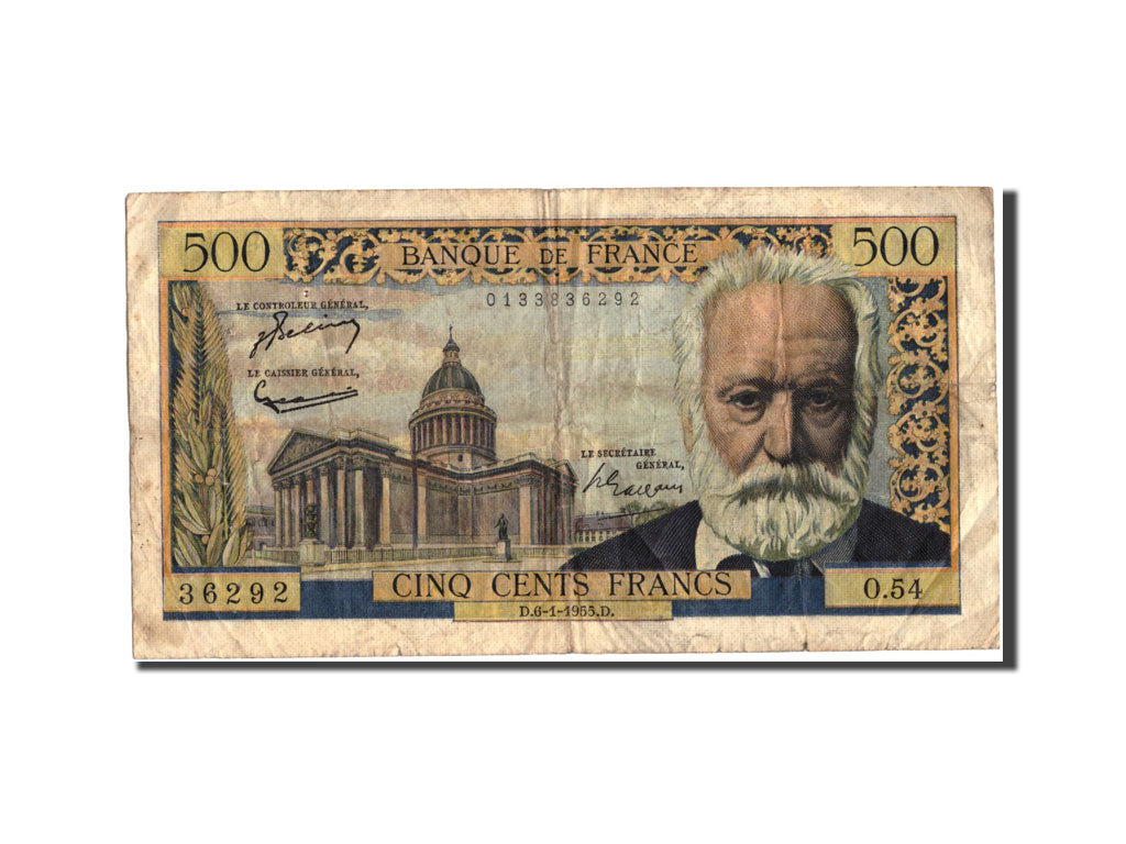 France, 500 Francs, 500 F 1954-1958 ''Victor Hugo'', 1955, KM:133a, 1955-01-06