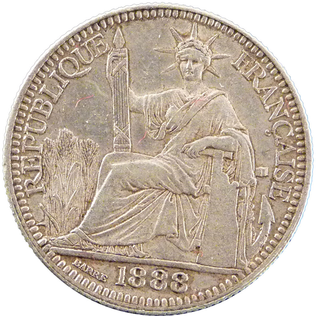 Indochine, 10 Cent, 1888, Paris, AU(55-58), Silver, Lecompte #130, 2.90