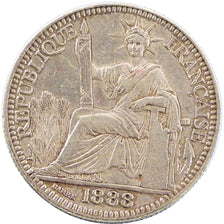 Indochine, 10 Cent, 1888, Paris, AU(55-58), Silver, Lecompte #130, 2.90
