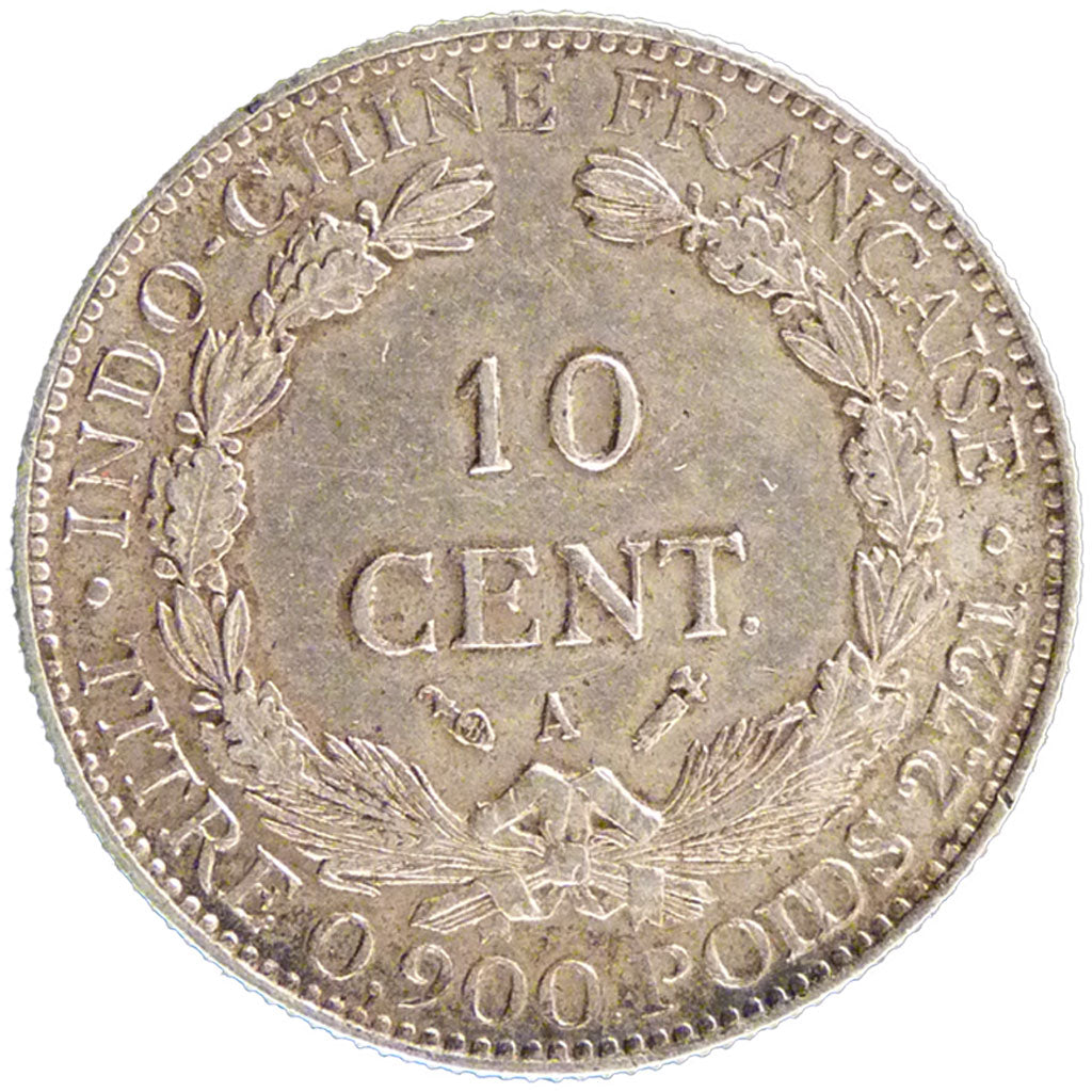 Indochine, 10 Cent, 1888, Paris, AU(55-58), Silver, Lecompte #130, 2.90