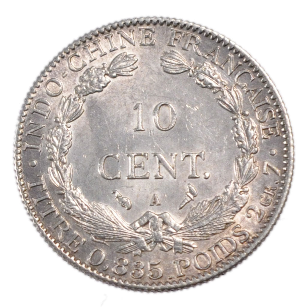 Indochine, 10 Cent, 1908, Paris, MS(60-62), Silver, Lecompte #147, 2.90