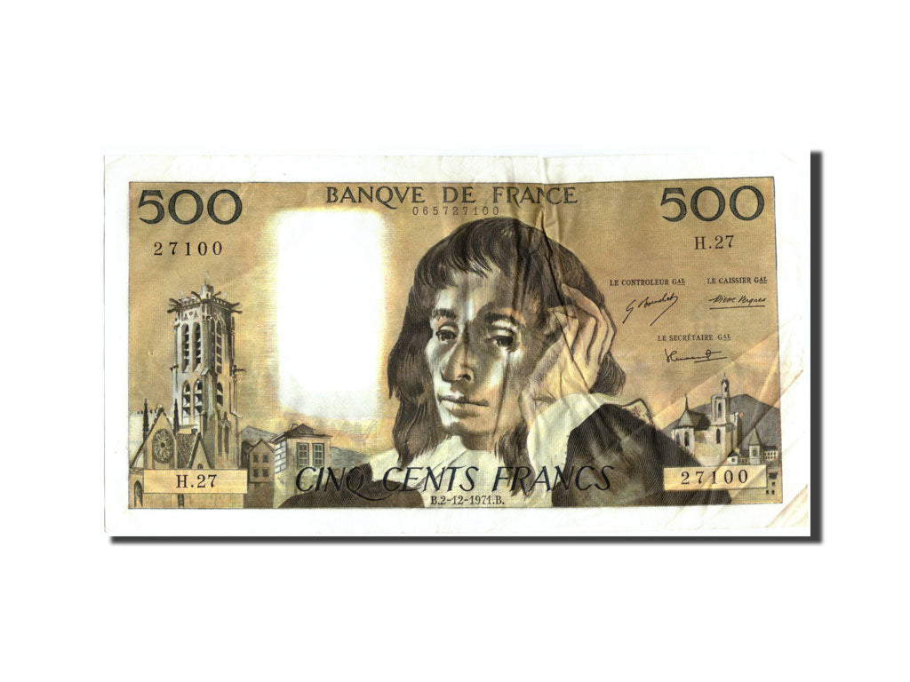 Banknote, France, 500 Francs, 500 F 1968-1993 ''Pascal'', 1971, 1971-12-02