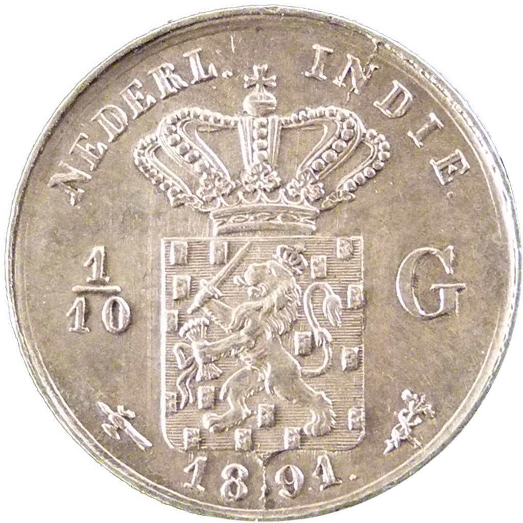 Indonesia, 1/10e Gulden, 1891, KM #304, MS(60-62), Silver, 1.40