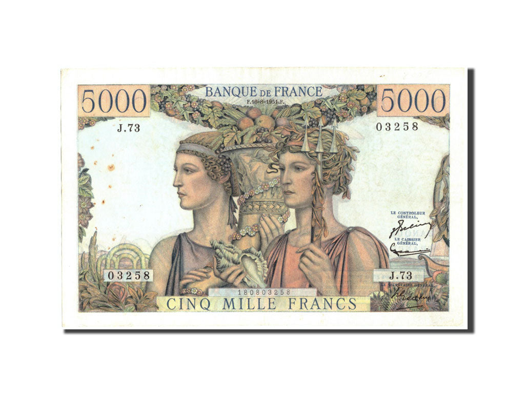 Geldschein, Frankreich, 5000 Francs, 5 000 F 1949-1957 ''Terre et Mer'', 1951