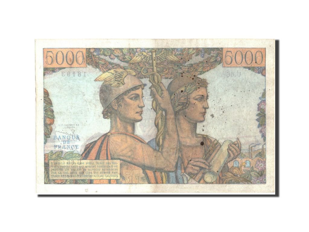 Geldschein, Frankreich, 5000 Francs, 5 000 F 1949-1957 ''Terre et Mer'', 1951