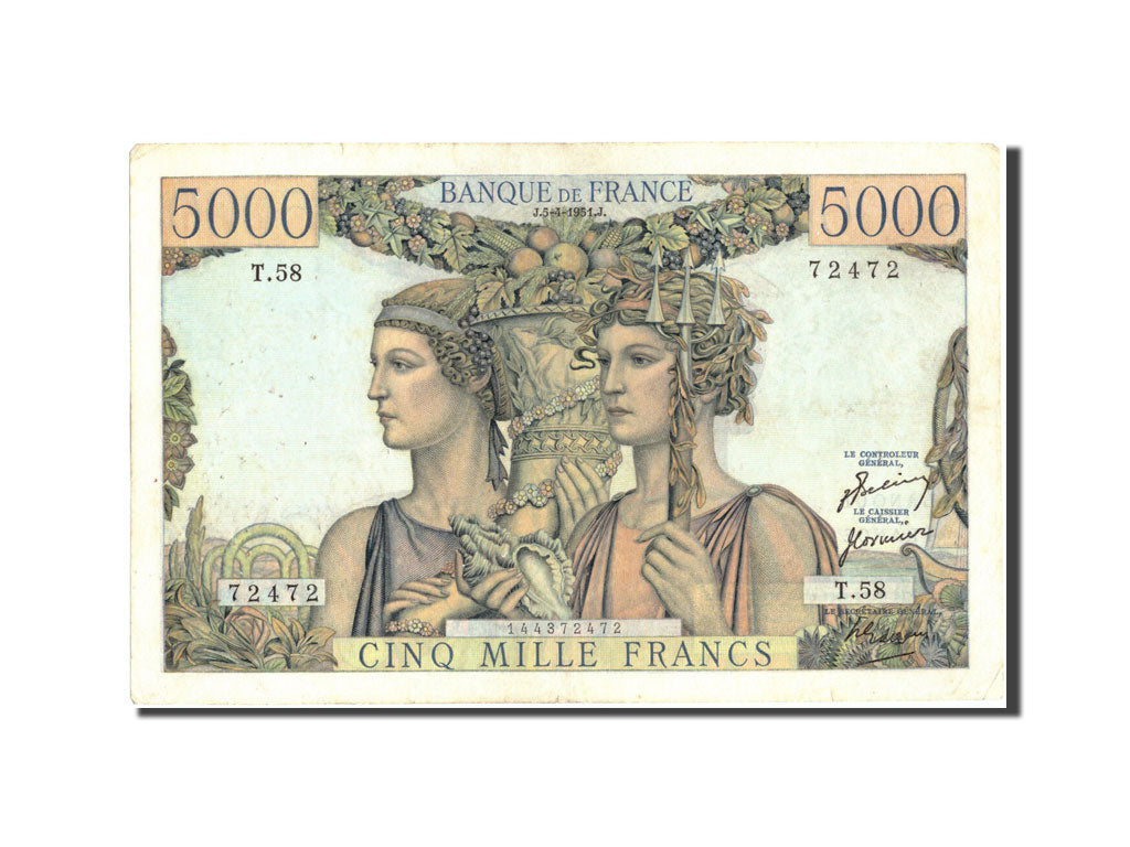 Banconote, Francia, 5000 Francs, 5 000 F 1949-1957 ''Terre et Mer'', 1951