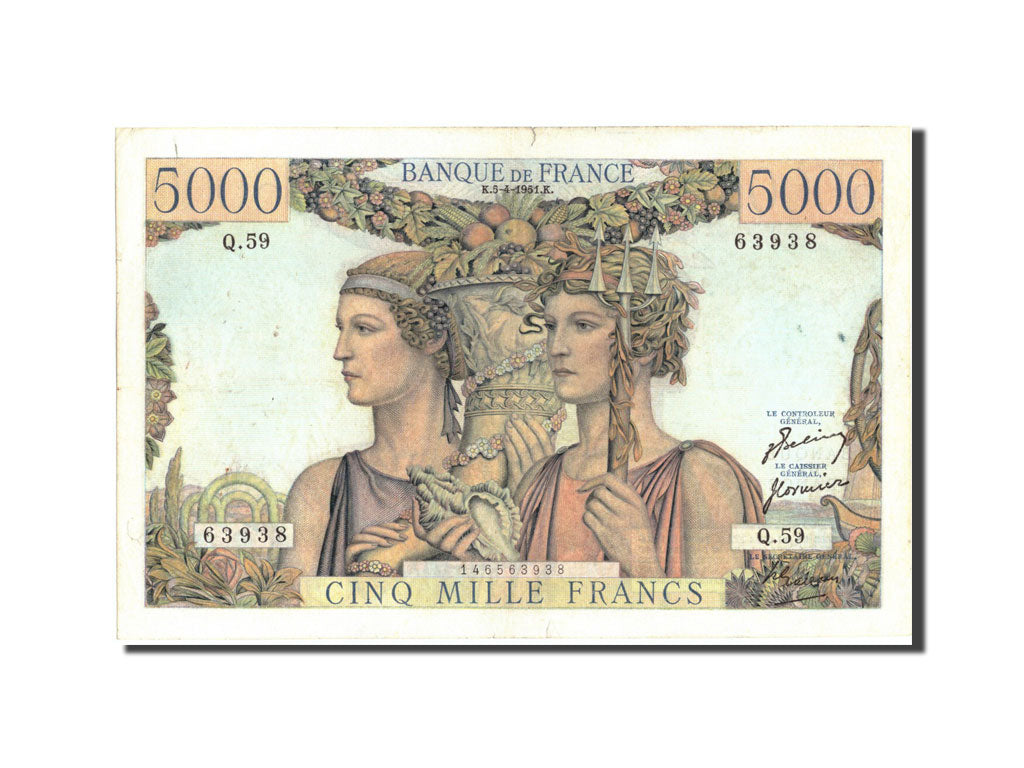 Banconote, Francia, 5000 Francs, 5 000 F 1949-1957 ''Terre et Mer'', 1951