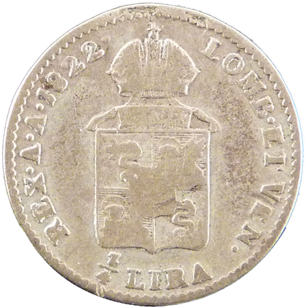 STATI ITALIANI, LOMBARDY-VENETIA, 1/4 Lira, 1822, Milan, BB, Argento