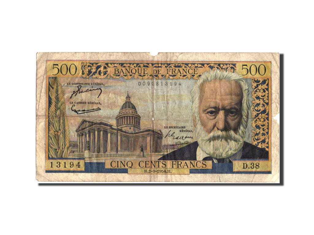 Banknote, France, 500 Francs, 500 F 1954-1958 ''Victor Hugo'', 1954, 1954-09-02