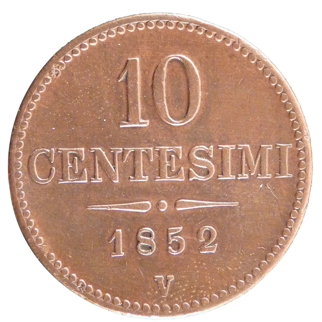 Italy, 10 Centisimi, 1852, Venezia, AU(55-58), Bronze, 10.60