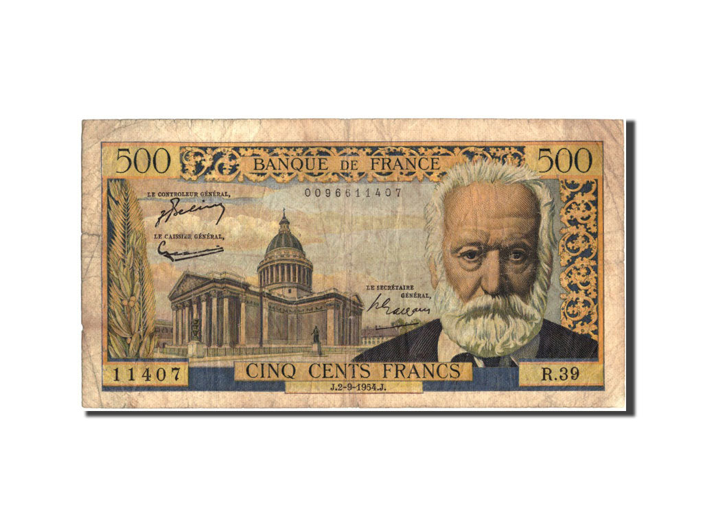 France, 500 Francs, 500 F 1954-1958 ''Victor Hugo'', 1954, KM:133a, 1954-09-02