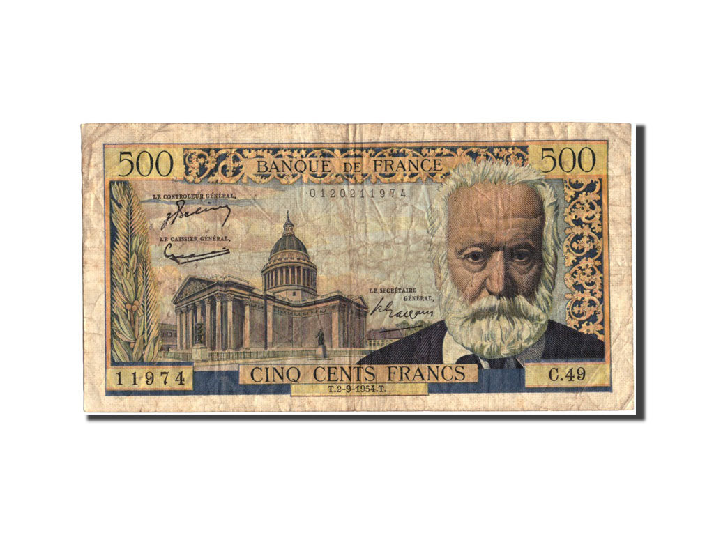 Billet, France, 500 Francs, 500 F 1954-1958 ''Victor Hugo'', 1954, 1954-09-02