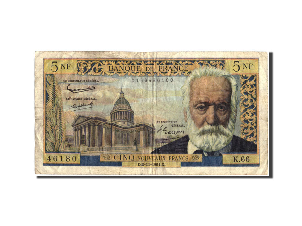 Francia, 5 Nouveaux Francs, 5 NF 1959-1965 ''Victor Hugo'', 1961, KM:141a