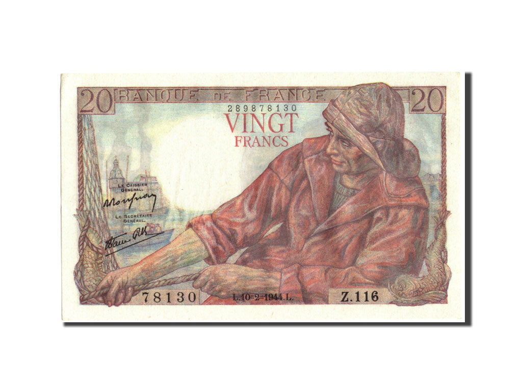 Banconote, Francia, 20 Francs, 20 F 1942-1950 ''Pêcheur'', 1944, 1944-02-10