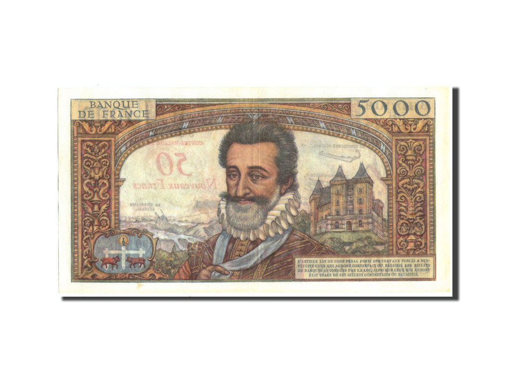 Banknote, France, 50 Nouveaux Francs on 5000 Francs, 1955-1959 Overprinted with