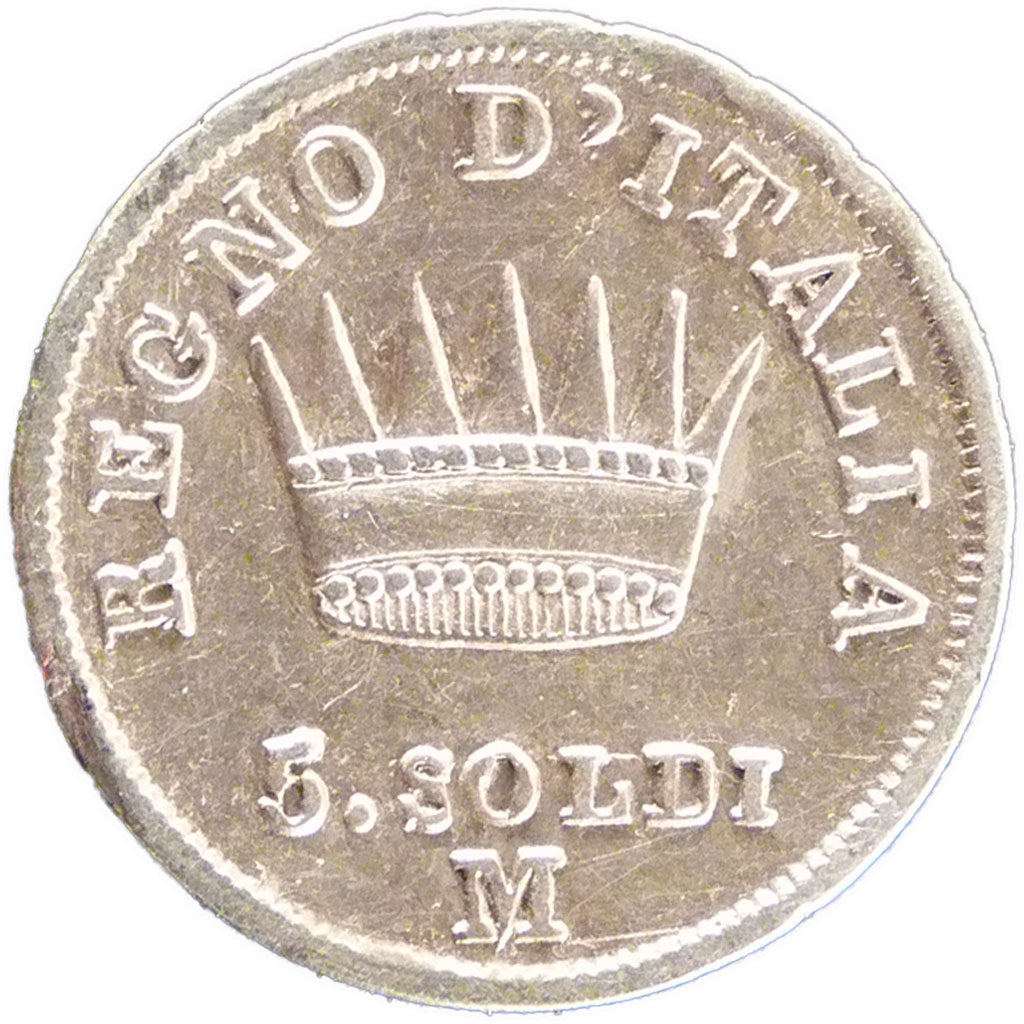 Italy, 5 Soldi, 1811, Milan, EF(40-45), Silver, 1.30
