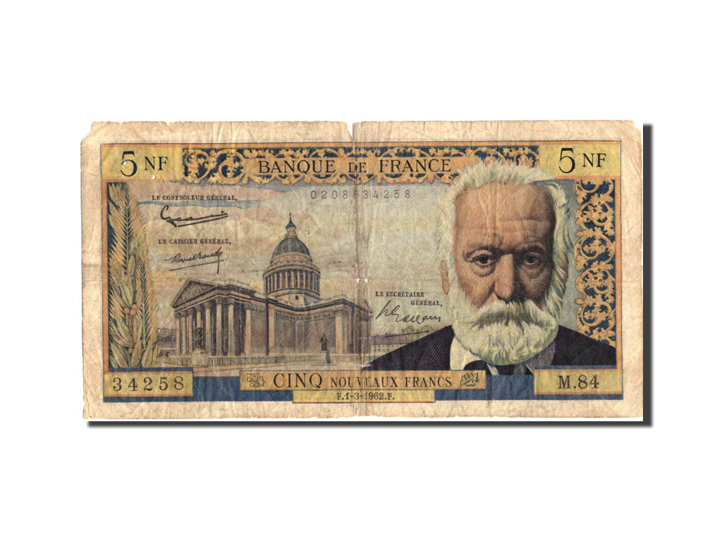 Banknote, France, 5 Nouveaux Francs, 5 NF 1959-1965 ''Victor Hugo'', 1962