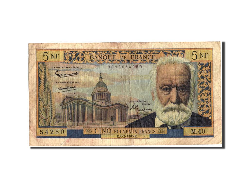 Francia, 5 Nouveaux Francs, 5 NF 1959-1965 ''Victor Hugo'', 1960, KM:141a