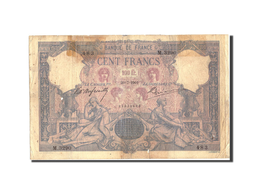 France, 100 Francs, 100 F 1888-1909 ''Bleu et Rose'', 1901, 1901-07-20, KM:65c