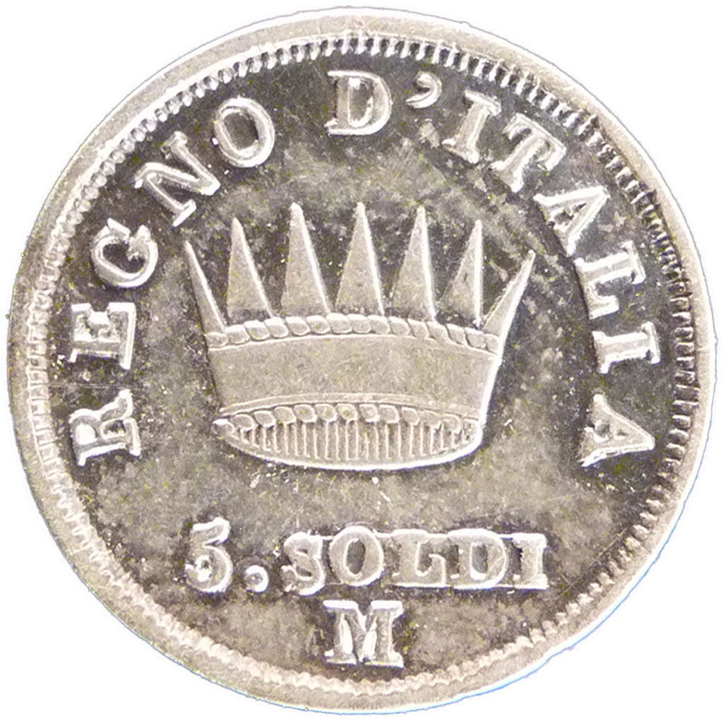 Italy, 5 Soldi, 1813, Milan, VF(30-35), Silver, 1.30