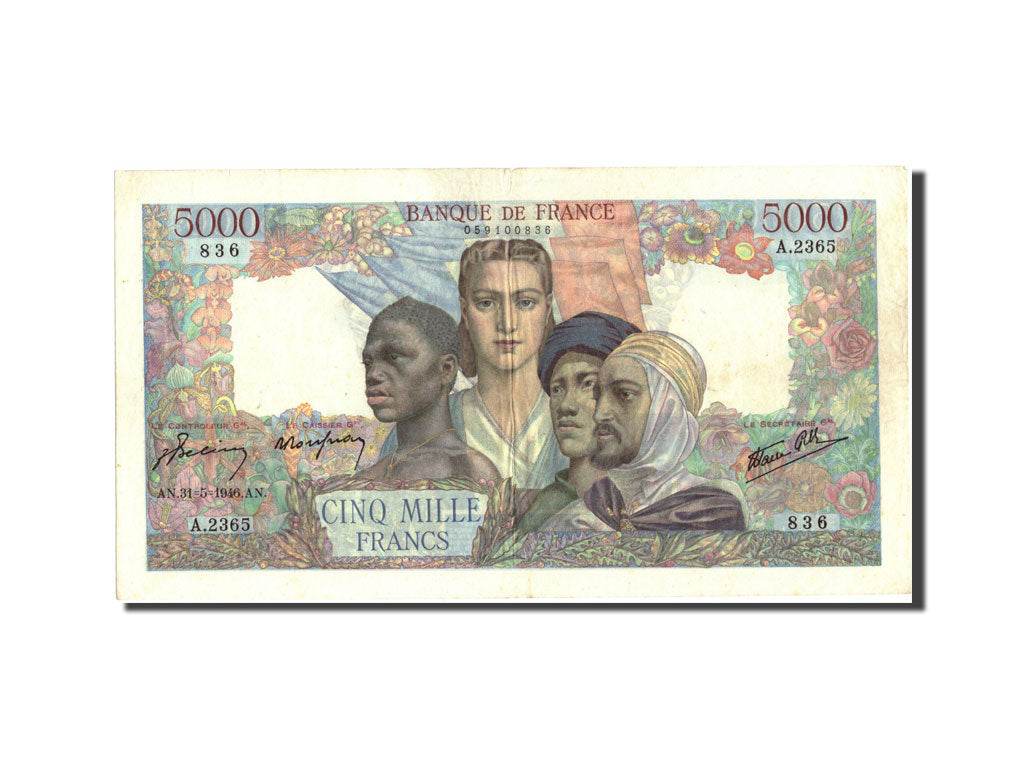 Francia, 5000 Francs, 5 000 F 1942-1947 ''Empire Français'', 1946, KM:103c