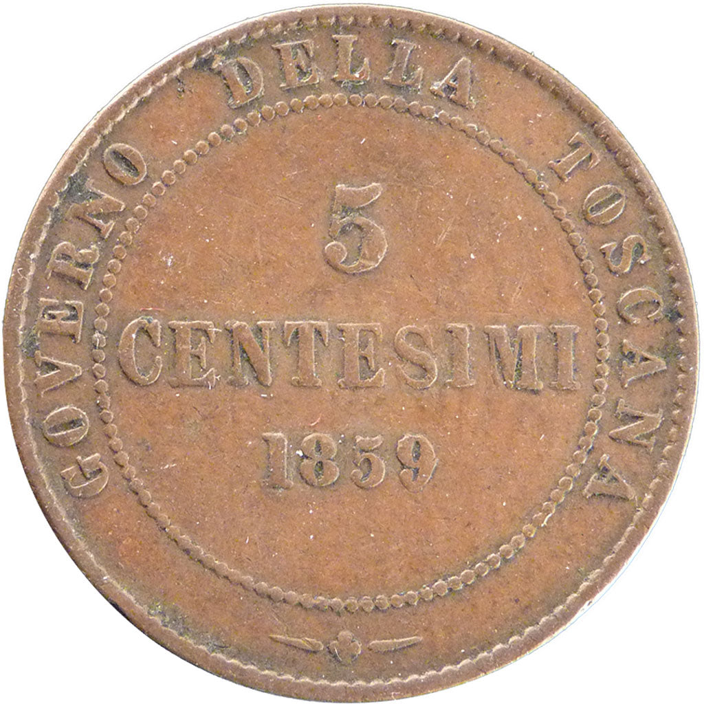 ITALIAN STATES, 5 Centisimi, 1859, KM #83, EF(40-45), Bronze, 5.10