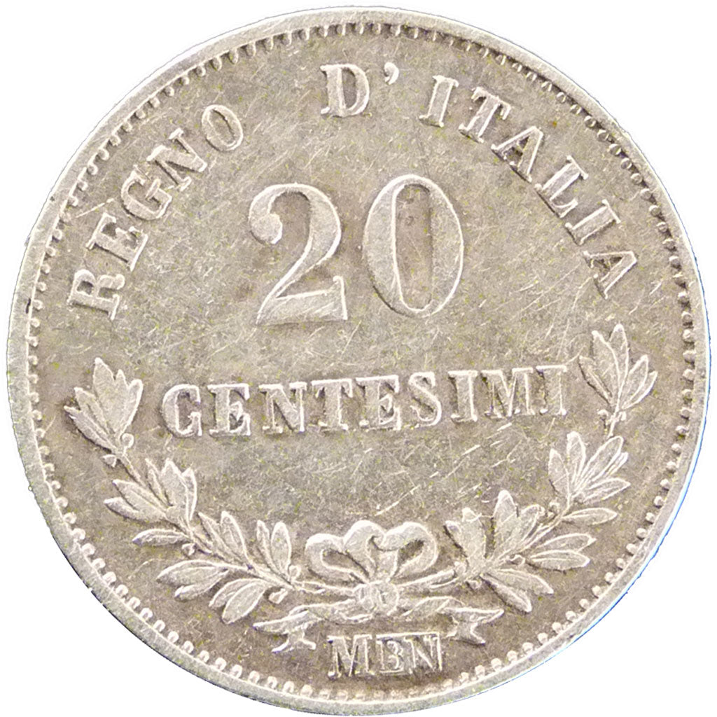 ITALY, 20 Centesimi, 1863, Milan, KM #13.1, EF(40-45), Silver, 1.00