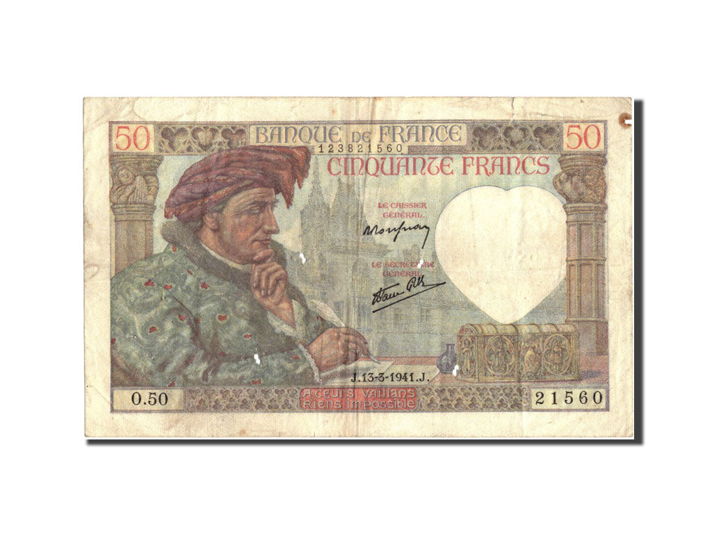 France, 50 Francs, 50 F 1940-1942 ''Jacques Coeur'', 1941, KM:93, 1941-03-13