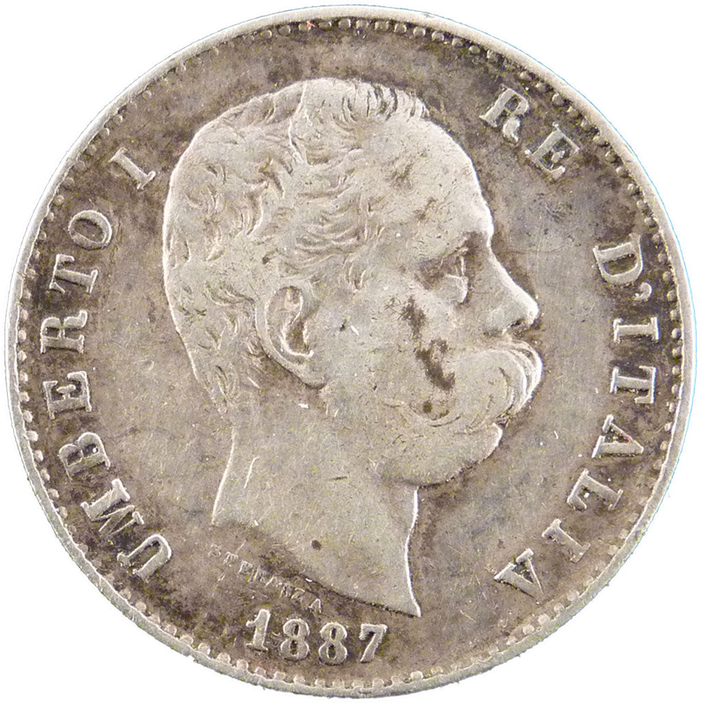 ITALY, Lira, 1887, Milan, KM #24.2, EF(40-45), Silver, 4.90