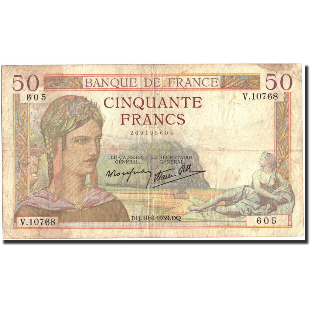 Banknote, France, 50 Francs, 50 F 1934-1940 ''Cérès'', 1939, 1939-08-10