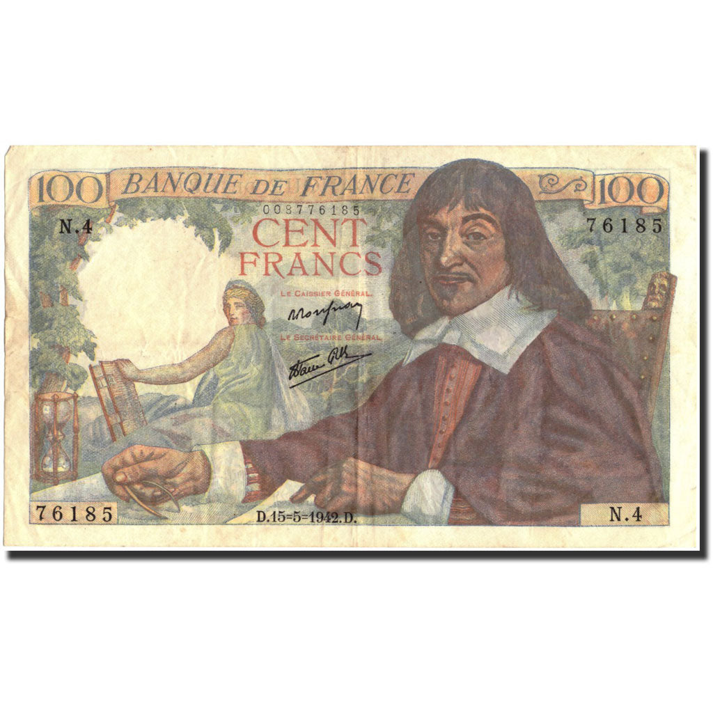 Frankreich, 100 Francs, 100 F 1942-1944 ''Descartes'', 1942, KM:101a