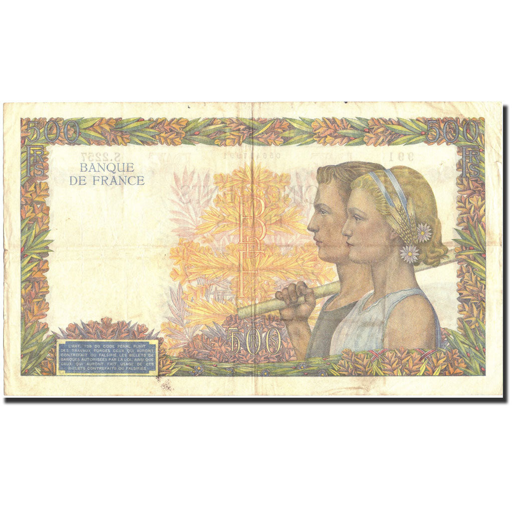 France, 500 Francs, 500 F 1940-1944 ''La Paix'', 1941, KM:95b, 1941-02-06