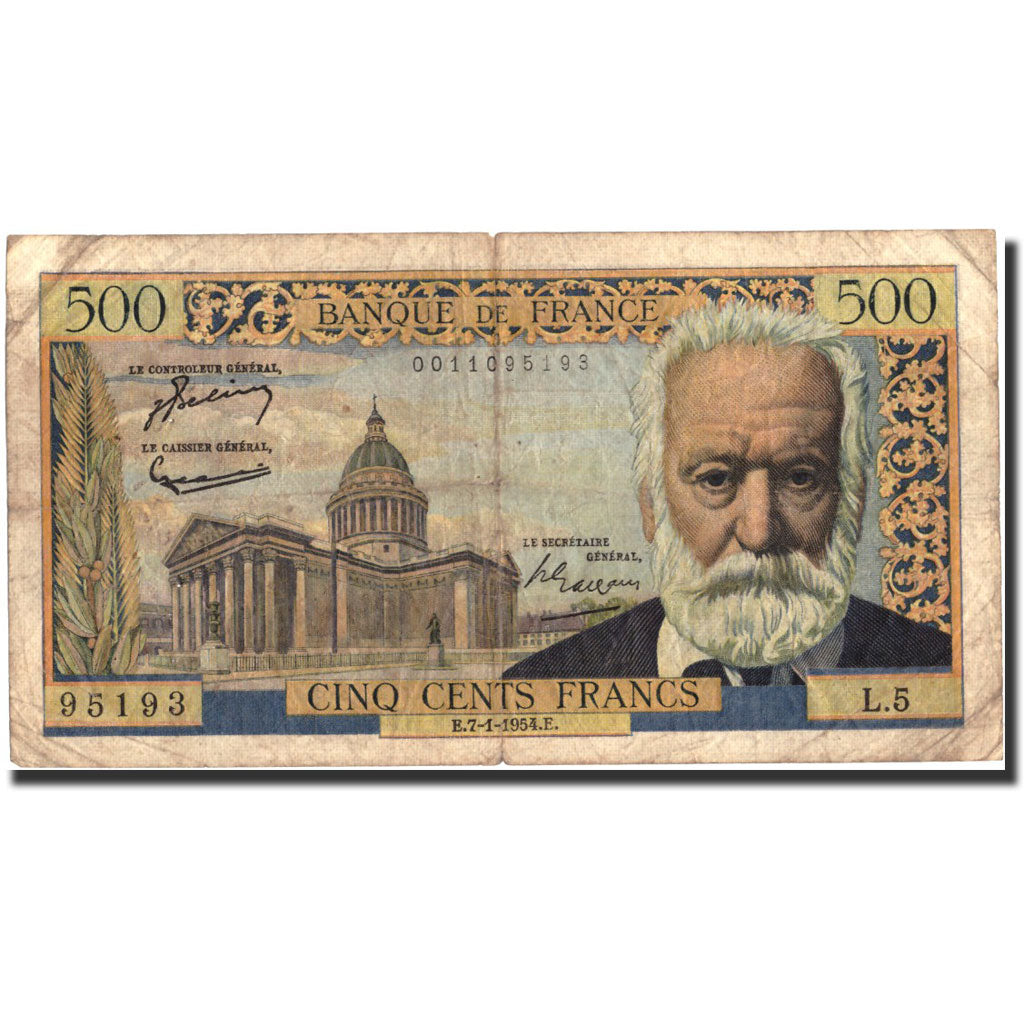 Banknote, France, 500 Francs, 500 F 1954-1958 ''Victor Hugo'', 1954, 1954-01-07