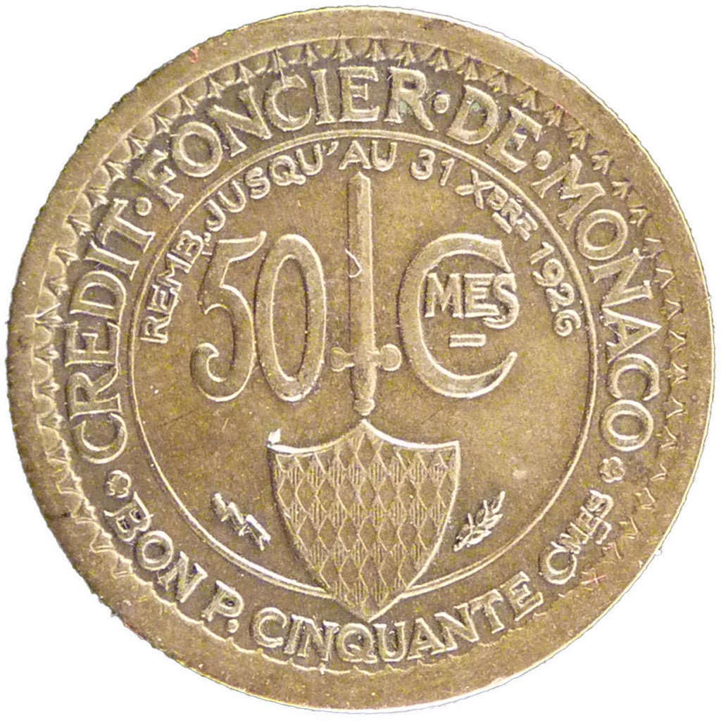 Monaco, 50 Centimes, 1924, Poissy, VF(20-25), Aluminium-Bronze, Gadoury #129,...