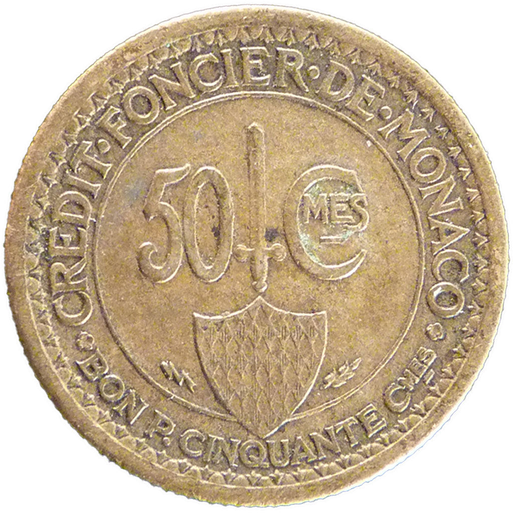 Monaco, 50 Centimes, 1926, Poissy, EF(40-45), Aluminium-Bronze, Gadoury #126,...