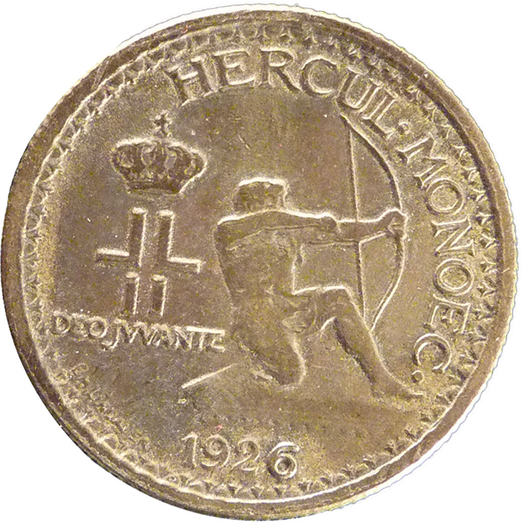 Monaco, 50 Centimes, 1926, Poissy, EF(40-45), Aluminium-Bronze, Gadoury #126,...
