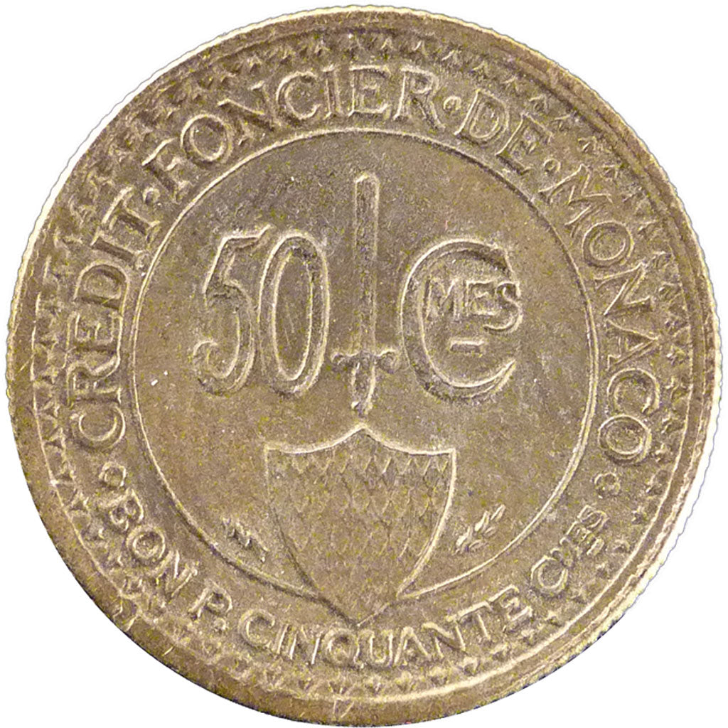 Monaco, 50 Centimes, 1926, Poissy, EF(40-45), Aluminium-Bronze, Gadoury #126,...