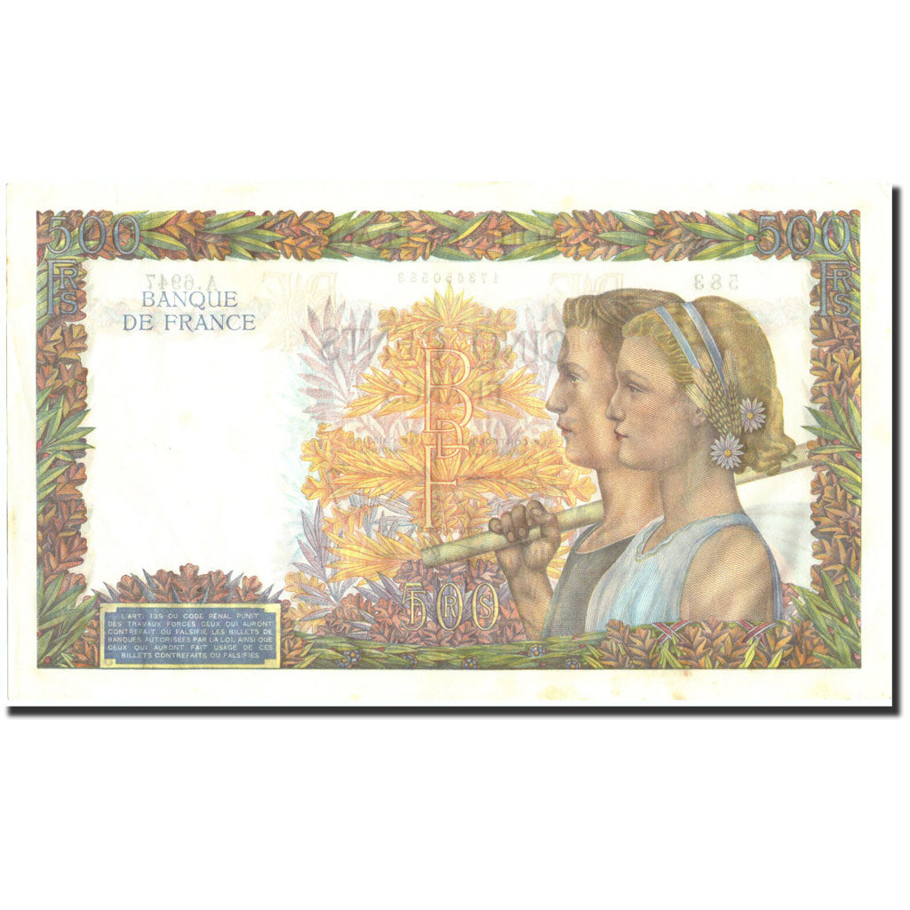France, 500 Francs, 500 F 1940-1944 ''La Paix'', 1942, KM:95b, 1942-10-01