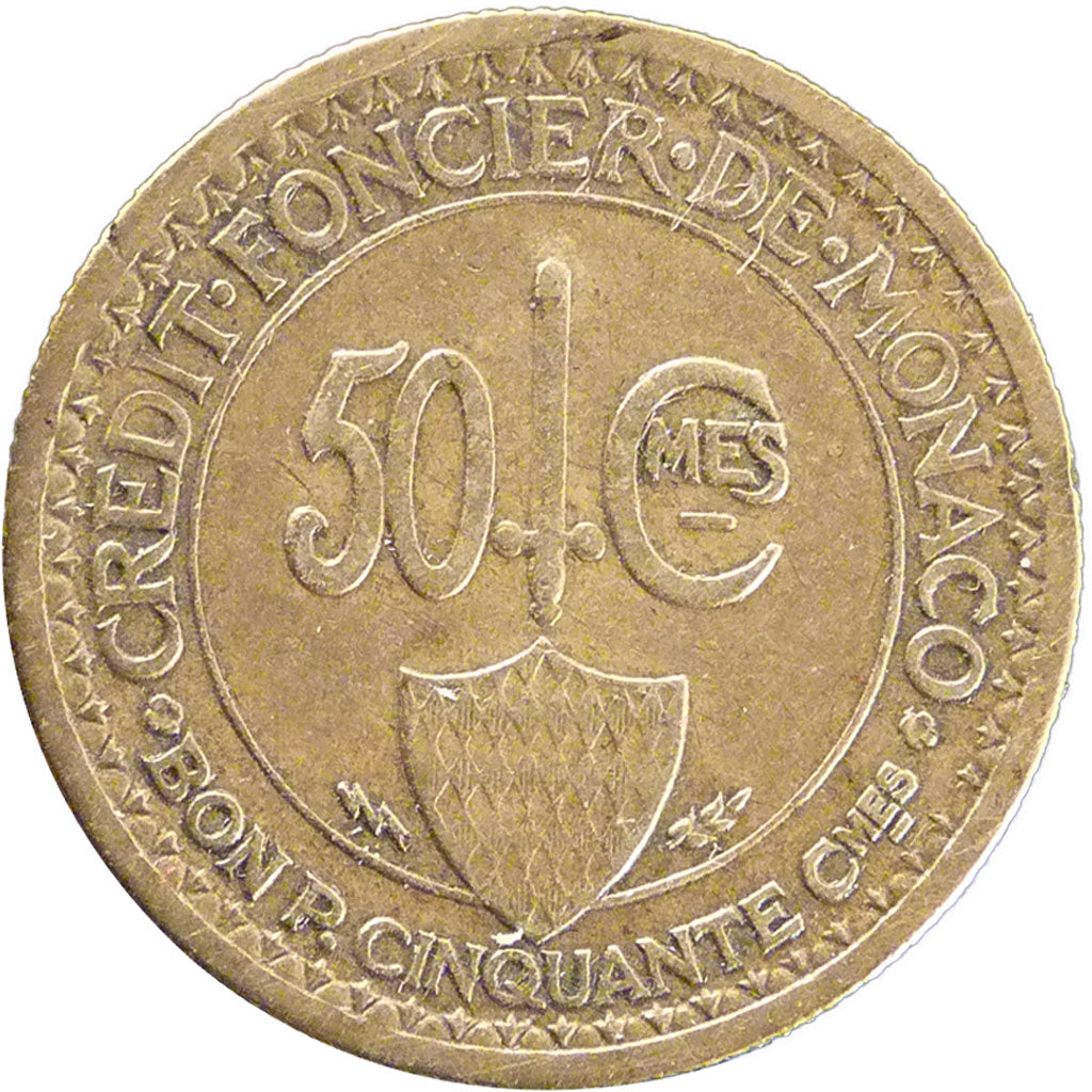 Monaco, 50 Centimes, 1926, Poissy, VF(20-25), Aluminium-Bronze, Gadoury #126,...