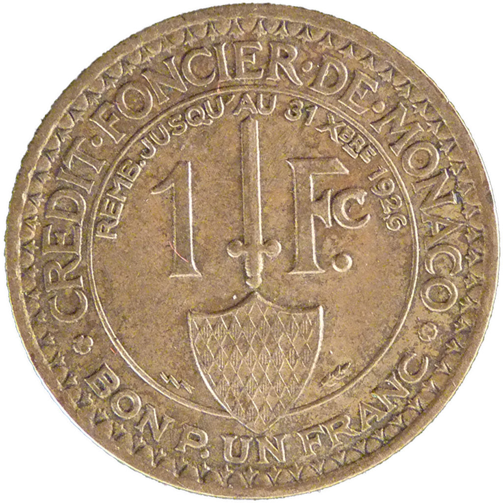 Monaco, 1 Franc, 1924, Poissy, EF(40-45), Aluminium-Bronze, Gadoury #127, 4.00