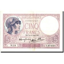 Biljet, Frankrijk, 5 Francs, 5 F 1917-1940 ''Violet'', 1940, 1940-12-12, TTB